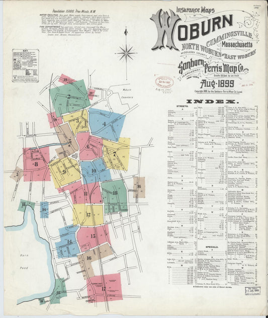 Sanborn Fire Insurance Map from Woburn, Middlesex County, Massachusetts (1899), Sheet #0001 - Historic Sanborn Fire Insurance Map Print, vintage old map wall art, antique decor, genealogy gift, Massachusetts Massachusetts map