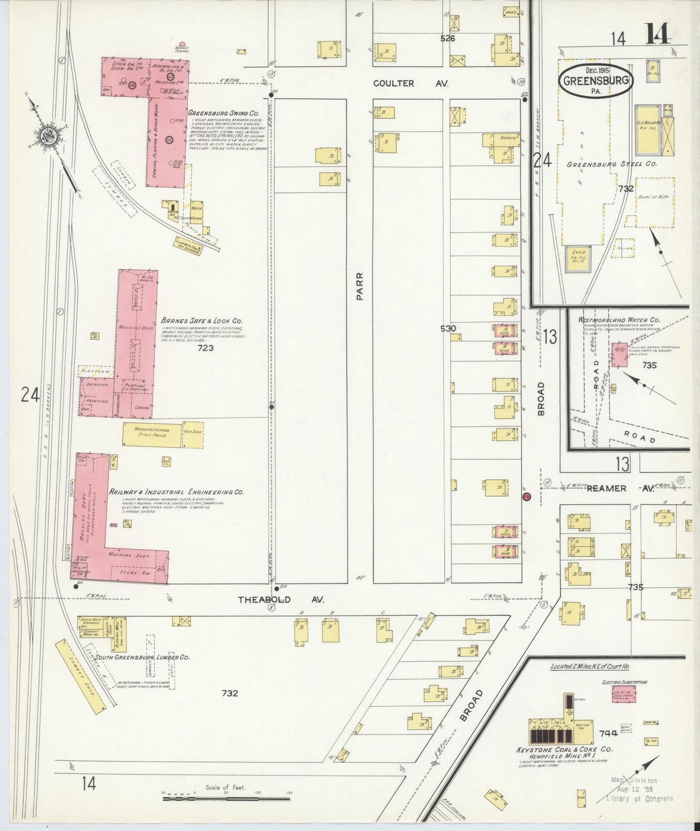 Sanborn Fire Insurance Map from Greensburg, Westmoreland County, Pennsylvania (1915), Sheet #0014 - Historic Sanborn Fire Insurance Map Print, vintage old map wall art, antique decor, genealogy gift, Pennsylvania Pennsylvania map