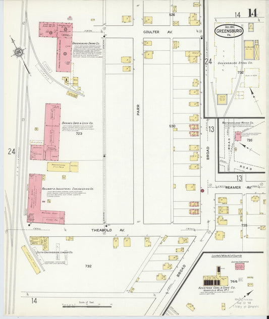 Sanborn Fire Insurance Map from Greensburg, Westmoreland County, Pennsylvania (1915), Sheet #0014 - Historic Sanborn Fire Insurance Map Print, vintage old map wall art, antique decor, genealogy gift, Pennsylvania Pennsylvania map