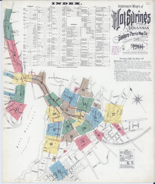 Sanborn Fire Insurance Map from Hot Springs, Garland County, Arkansas (1901), Sheet #0001 - Complete Map Set gallery image, historic Sanborn map, vintage wall art, Arkansas Arkansas