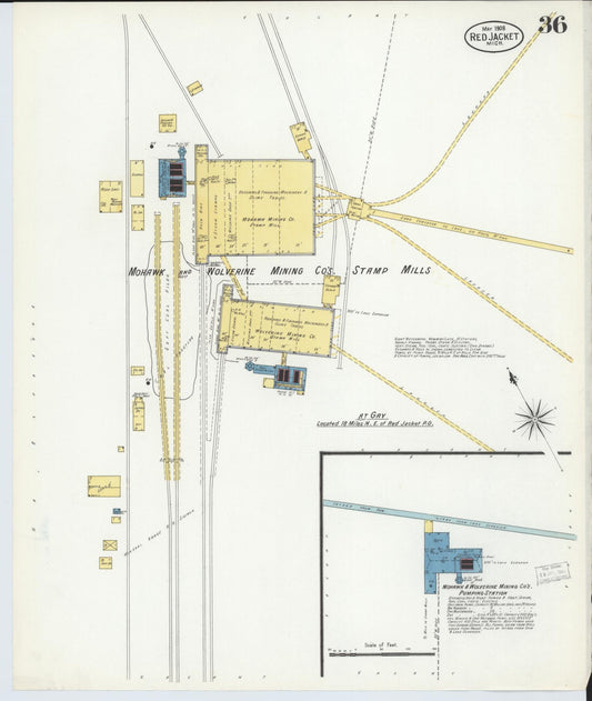 Sanborn Fire Insurance Map from Red Jacket, Houghton County, Michigan (1908), Sheet #0036 - Historic Sanborn Fire Insurance Map Print, vintage old map wall art, antique decor, genealogy gift, Michigan Michigan map