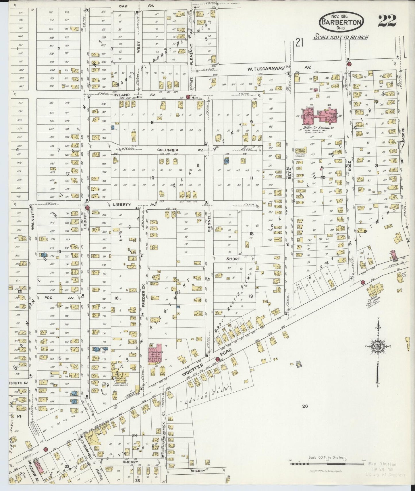Sanborn Fire Insurance Map from Barberton, Summit County, Ohio (1916), Sheet #0022 - Historic Sanborn Fire Insurance Map Print, vintage old map wall art, antique decor, genealogy gift, Ohio Ohio map