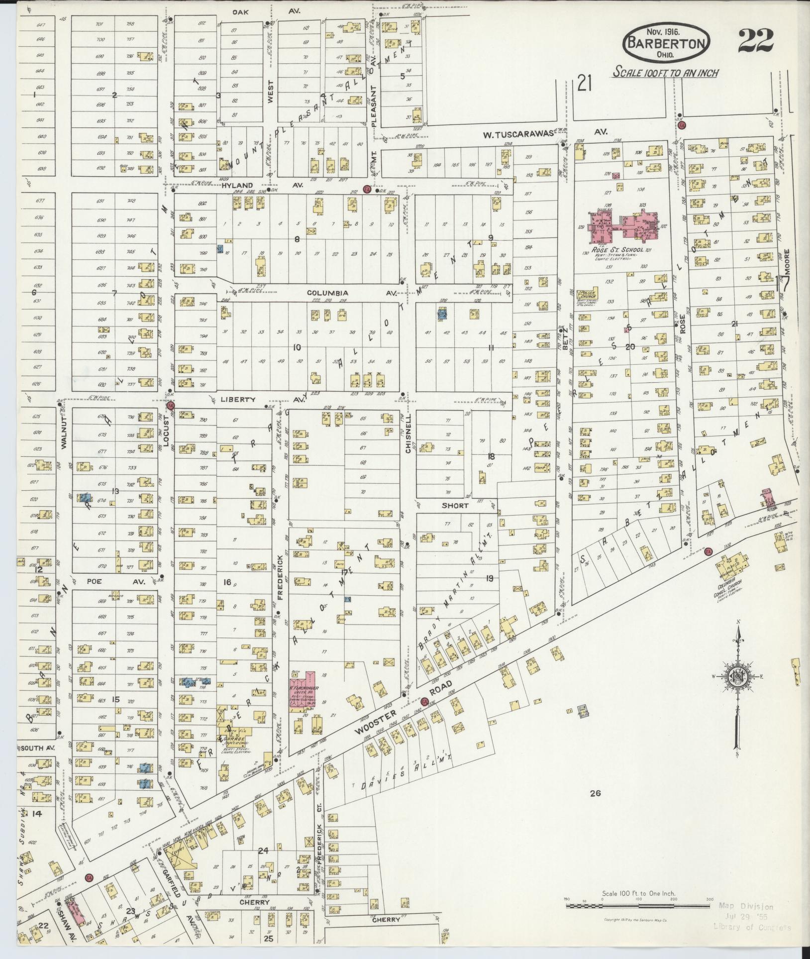 Sanborn Fire Insurance Map from Barberton, Summit County, Ohio (1916), Sheet #0022 - Historic Sanborn Fire Insurance Map Print, vintage old map wall art, antique decor, genealogy gift, Ohio Ohio map