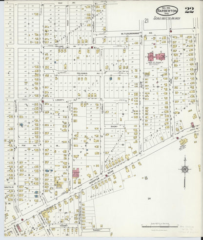 Sanborn Fire Insurance Map from Barberton, Summit County, Ohio (1916), Sheet #0022 - Historic Sanborn Fire Insurance Map Print, vintage old map wall art, antique decor, genealogy gift, Ohio Ohio map