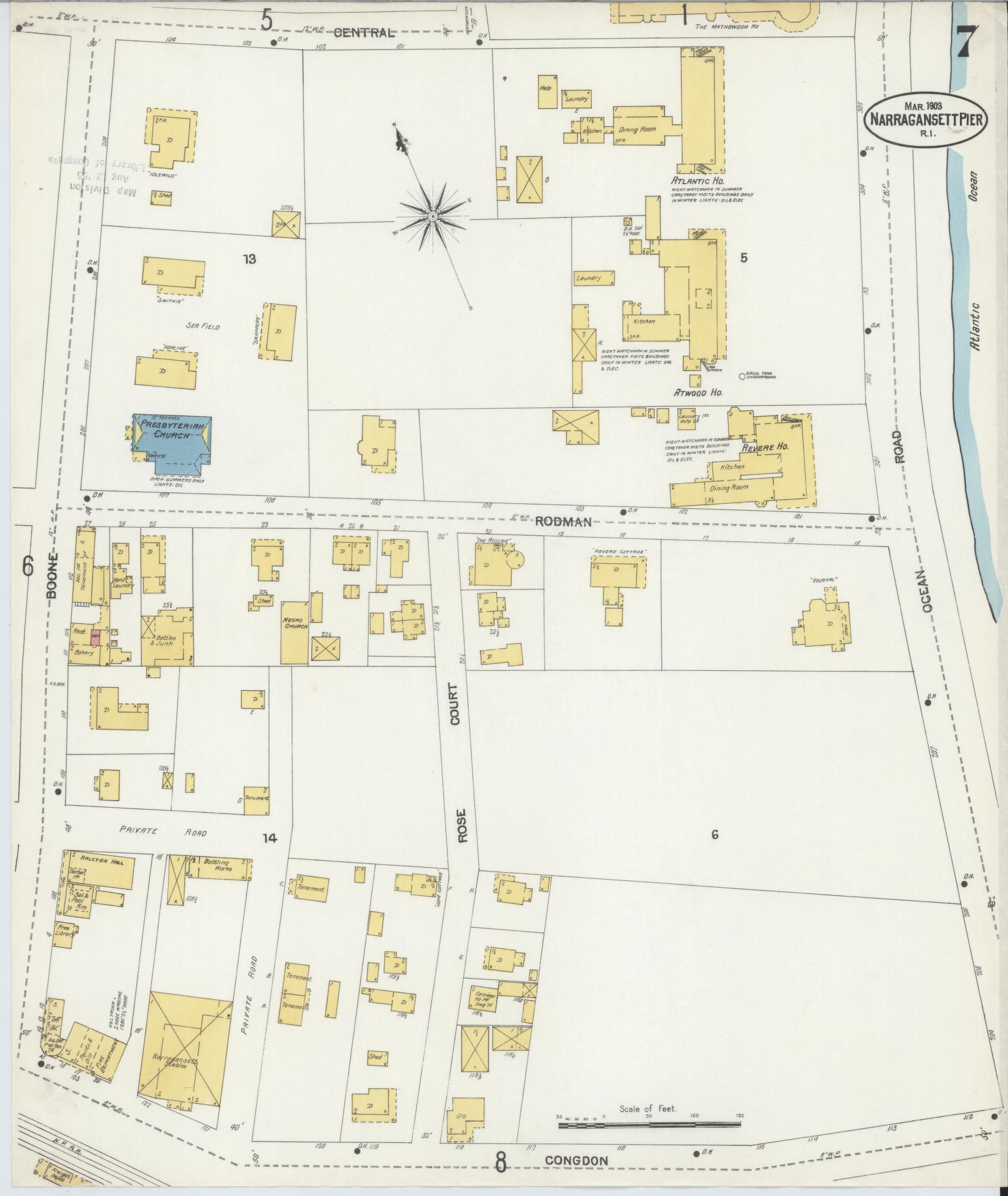 Sanborn Fire Insurance Map from Narragansett Pier, Washington County, Rhode Island (1903), Sheet #0007 - Complete Map Set gallery image, historic Sanborn map, vintage wall art, Rhode Island Rhode Island