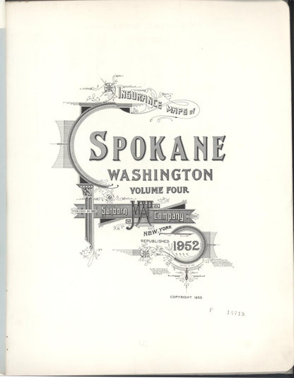 Sanborn Fire Insurance Map from Spokane, Spokane County, Washington (1952), Sheet #0001 - Complete Map Set gallery image, historic Sanborn map, vintage wall art, Washington Washington