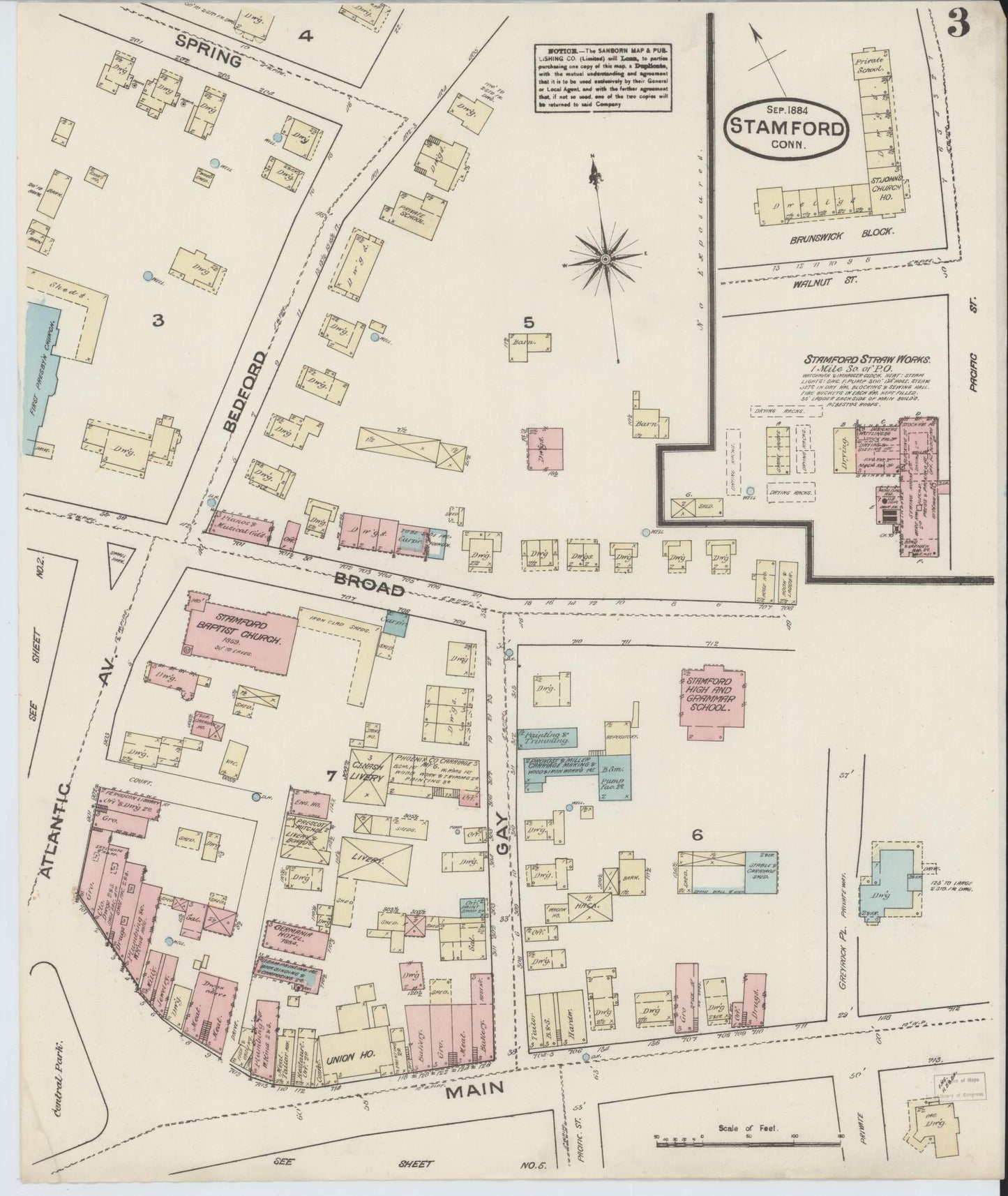 Sanborn Fire Insurance Map from Stamford, Fairfield County, Connecticut (1884), Sheet #0003 - Complete Map Set gallery image, historic Sanborn map, vintage wall art, Connecticut Connecticut