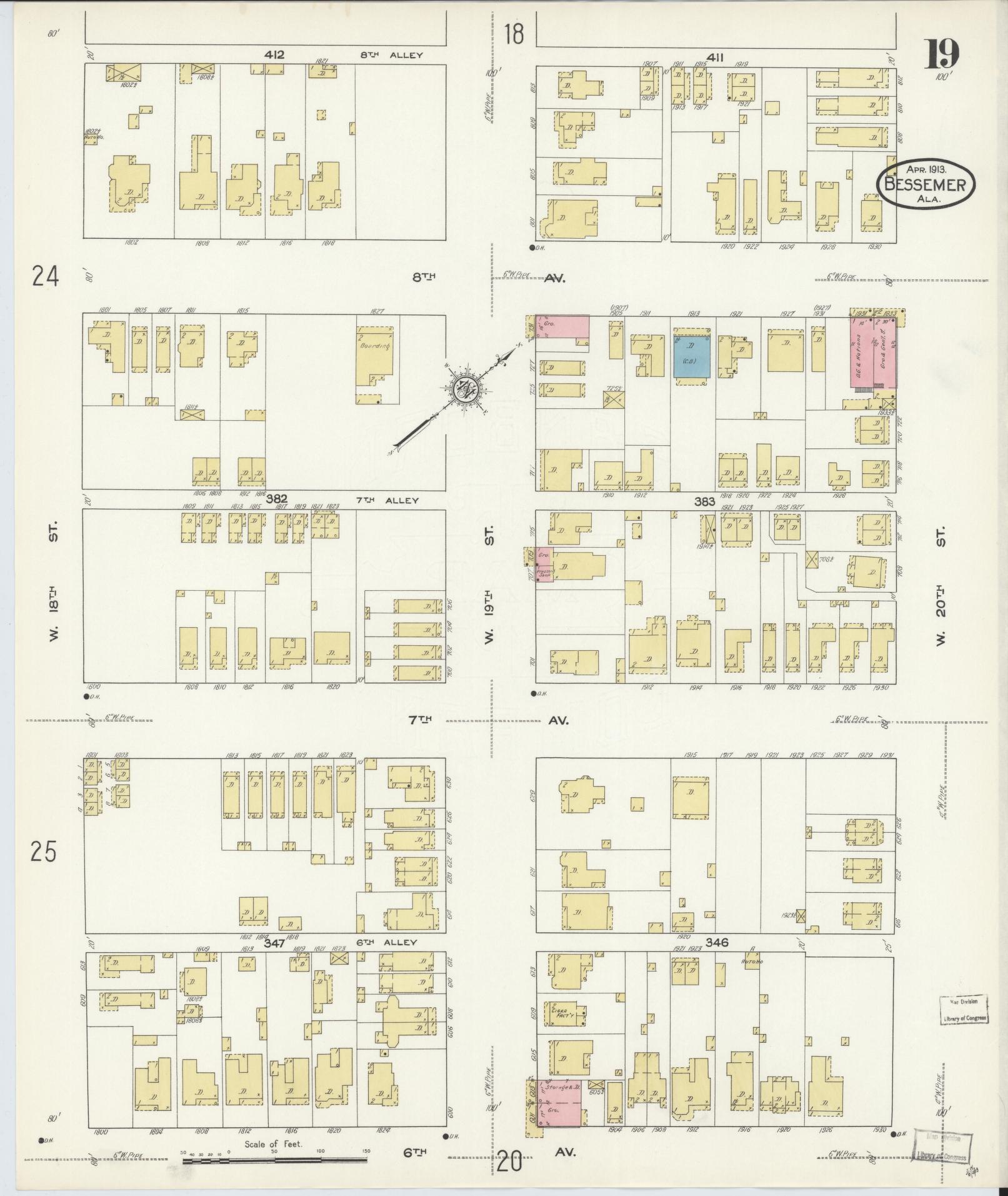 Sanborn Fire Insurance Map from Bessemer, Jefferson County, Alabama (1913), Sheet #0019 - Complete Map Set gallery image, historic Sanborn map, vintage wall art, Alabama Alabama