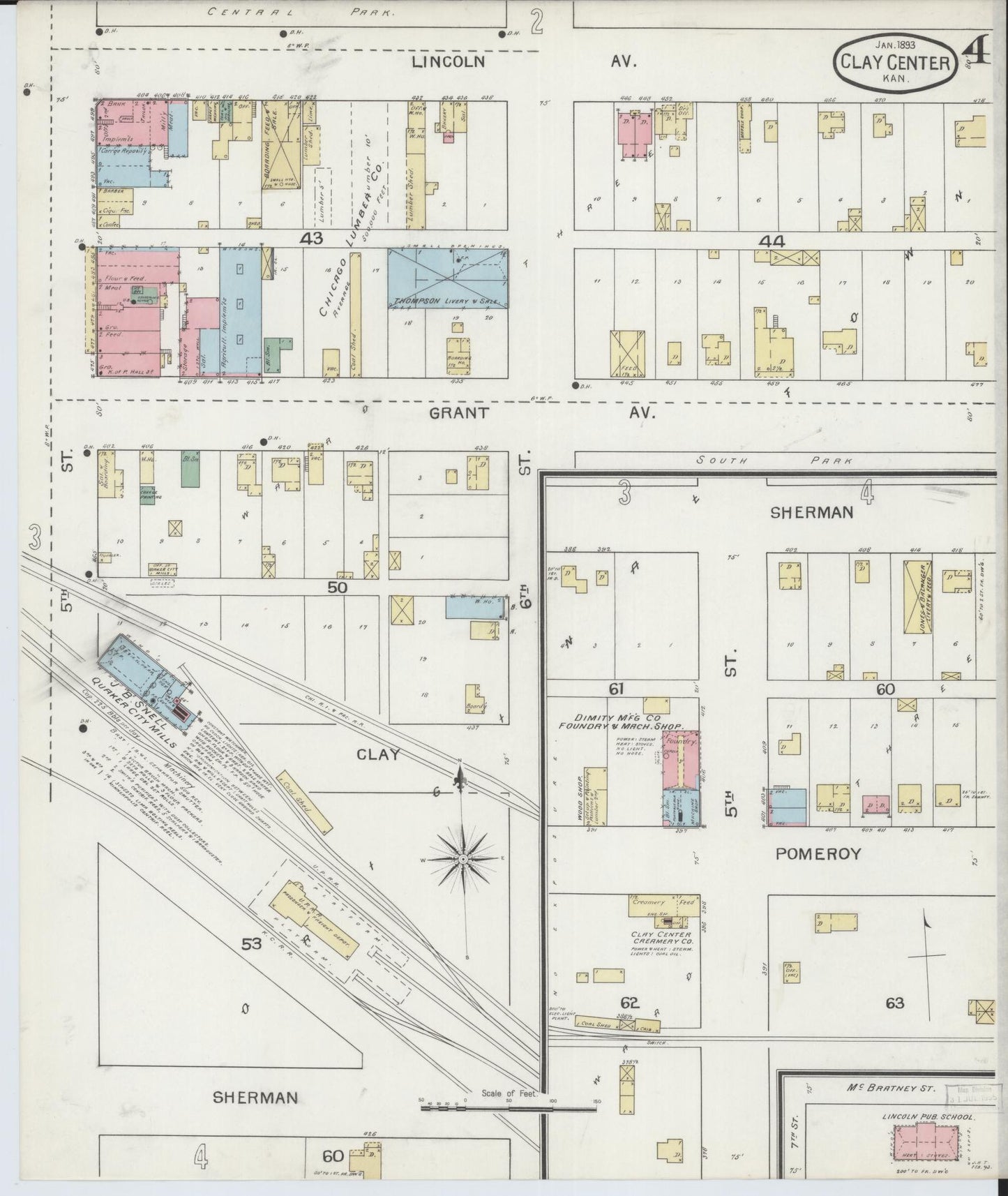 Sanborn Fire Insurance Map from Clay Center, Clay County, Kansas (1893), Sheet #0004 - Historic Sanborn Fire Insurance Map Print, vintage old map wall art, antique decor, genealogy gift, Kansas Kansas map
