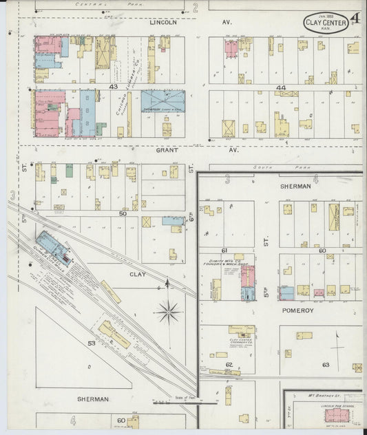 Sanborn Fire Insurance Map from Clay Center, Clay County, Kansas (1893), Sheet #0004 - Historic Sanborn Fire Insurance Map Print, vintage old map wall art, antique decor, genealogy gift, Kansas Kansas map