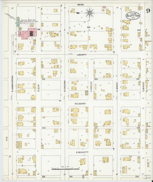 Sanborn Fire Insurance Map from Bluffton, Wells County, Indiana (1906), Sheet #0009 - Historic Sanborn Fire Insurance Map Print, vintage old map wall art, antique decor, genealogy gift, Indiana Indiana map