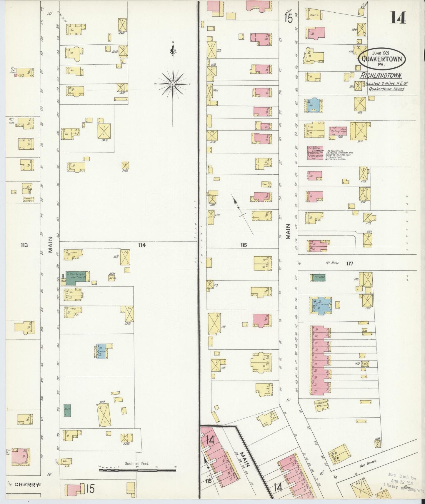 Sanborn Fire Insurance Map from Quakertown, Bucks County, Pennsylvania (1909), Sheet #0014 - Complete Map Set gallery image, historic Sanborn map, vintage wall art, Pennsylvania Pennsylvania