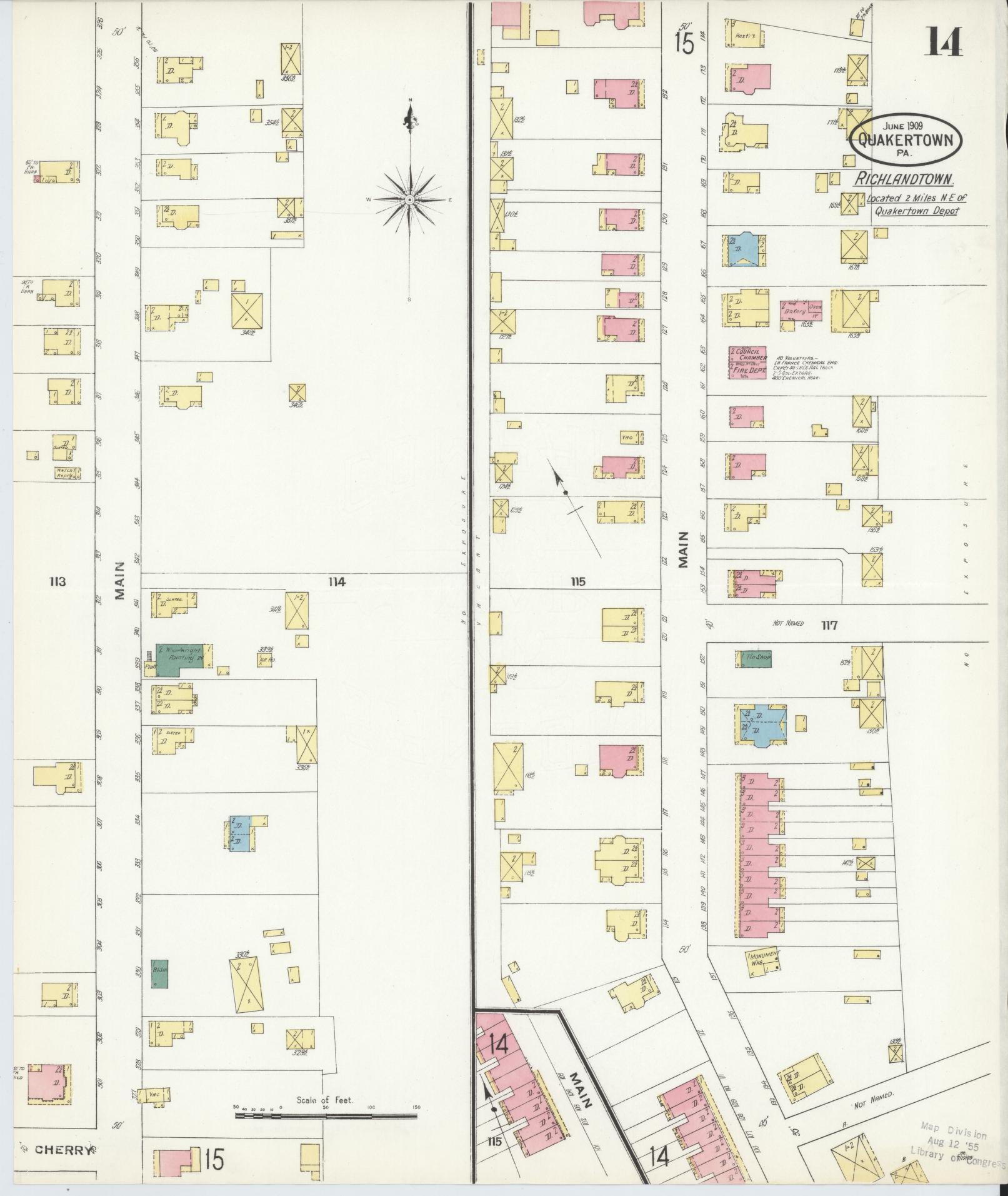 Sanborn Fire Insurance Map from Quakertown, Bucks County, Pennsylvania (1909), Sheet #0014 - Complete Map Set gallery image, historic Sanborn map, vintage wall art, Pennsylvania Pennsylvania
