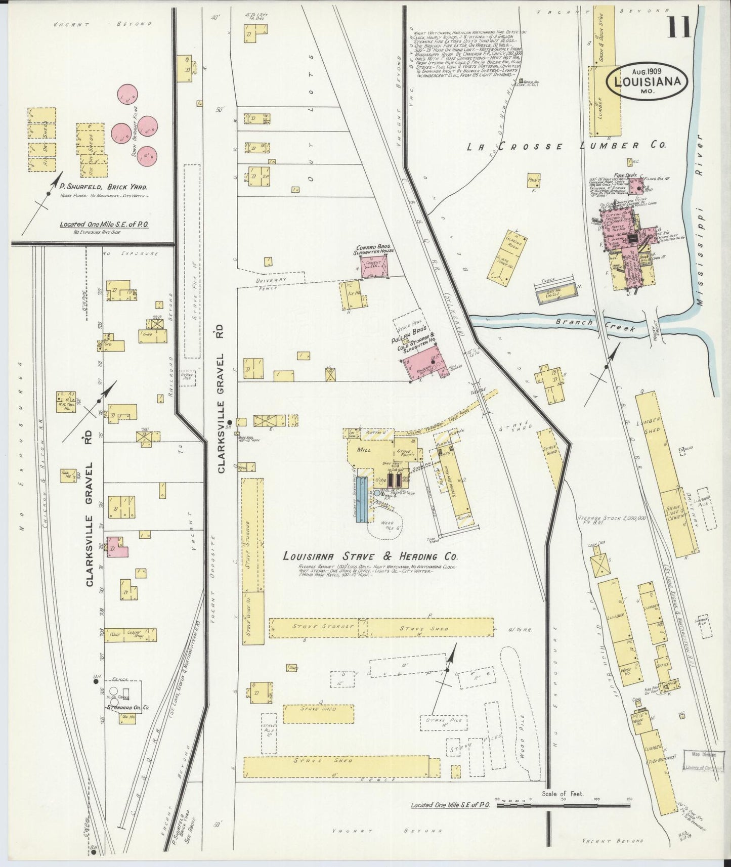 Sanborn Fire Insurance Map from Louisiana, Pike County, Missouri (1909), Sheet #0011 - Historic Sanborn Fire Insurance Map Print, vintage old map wall art, antique decor, genealogy gift, Missouri Missouri map