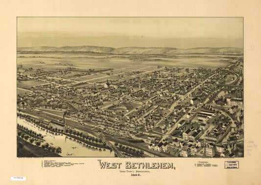 West Bethlehem, Lehigh County, Pennsylvania. (1894) – Historic Bird’s-Eye View Panorama Print