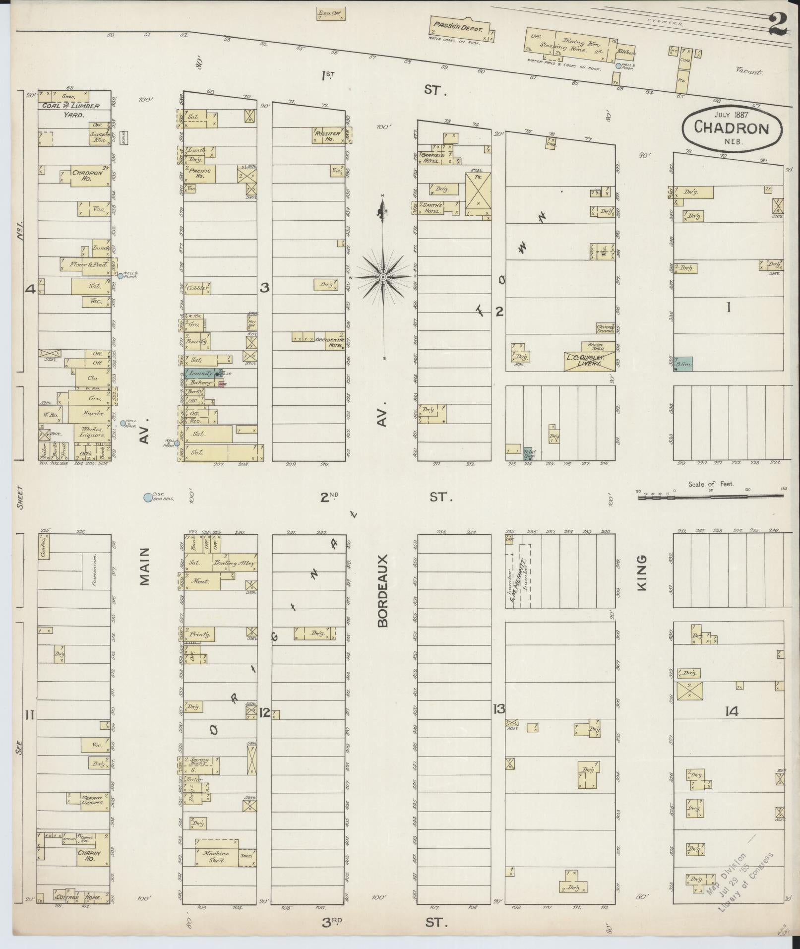 Sanborn Fire Insurance Map from Chadron, Dawes County, Nebraska (1887), Sheet #0002 - Complete Map Set gallery image, historic Sanborn map, vintage wall art, Nebraska Nebraska