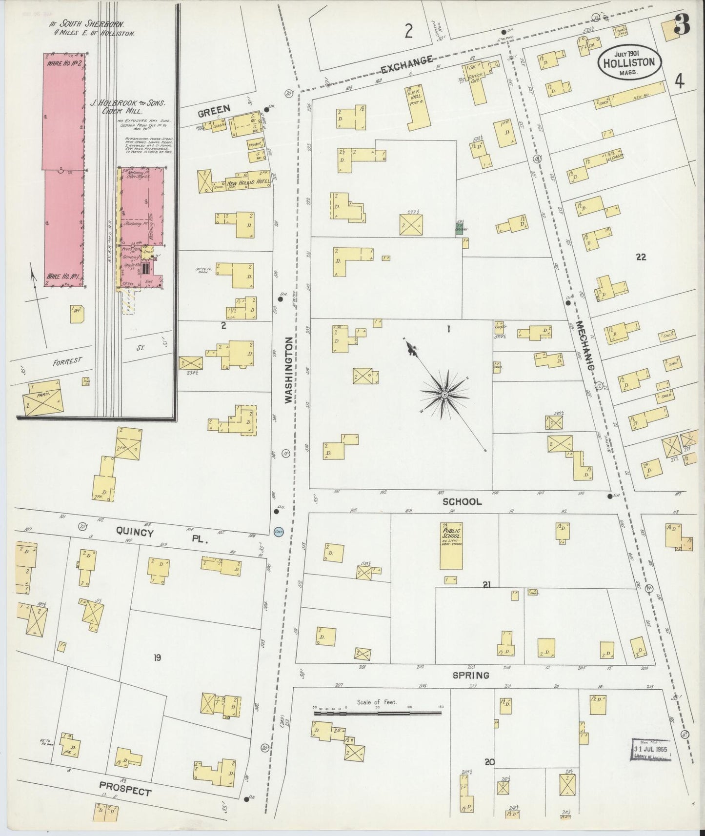 Sanborn Fire Insurance Map from Holliston, Middlesex County, Massachusetts (1901), Sheet #0003 - Complete Map Set gallery image, historic Sanborn map, vintage wall art, Massachusetts Massachusetts