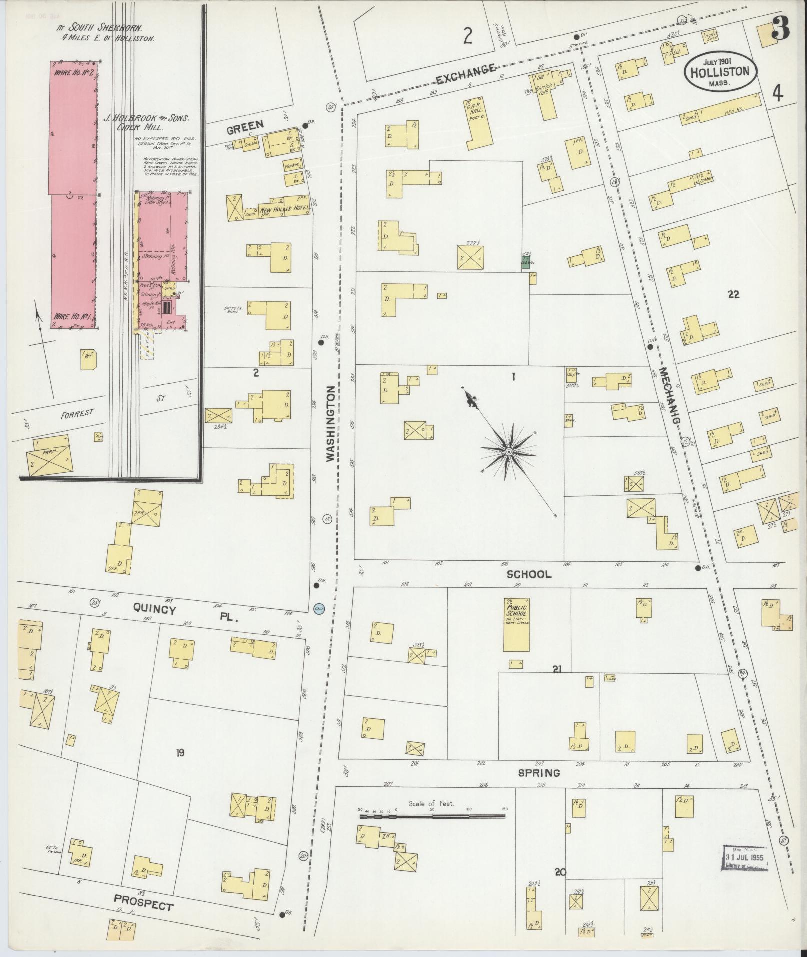 Sanborn Fire Insurance Map from Holliston, Middlesex County, Massachusetts (1901), Sheet #0003 - Complete Map Set gallery image, historic Sanborn map, vintage wall art, Massachusetts Massachusetts
