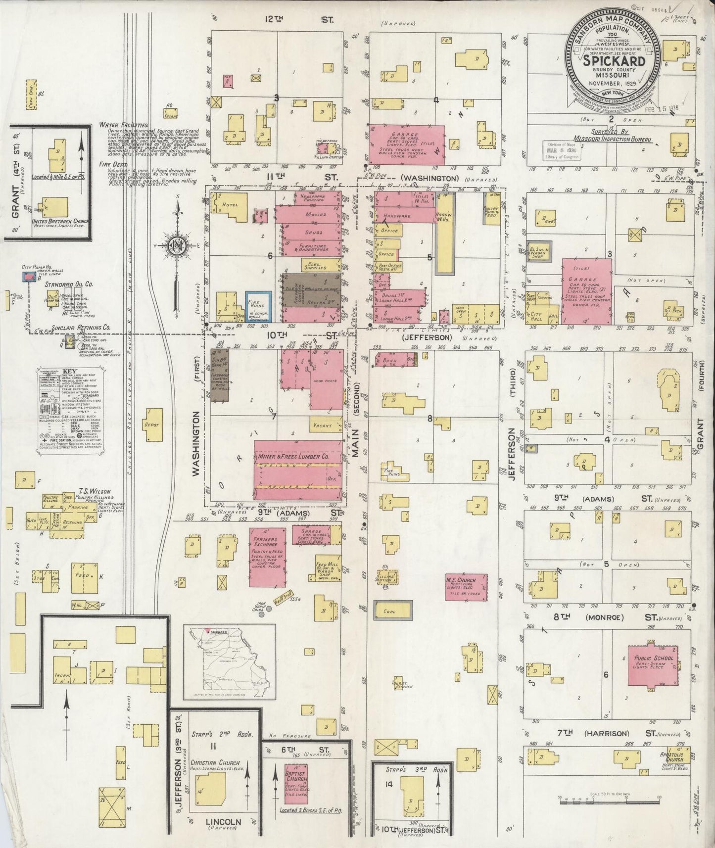 Sanborn Fire Insurance Map from Spickard, Grundy County, Missouri (1929), Sheet #0001 - Historic Sanborn Fire Insurance Map Print, vintage old map wall art, antique decor, genealogy gift, Missouri Missouri map