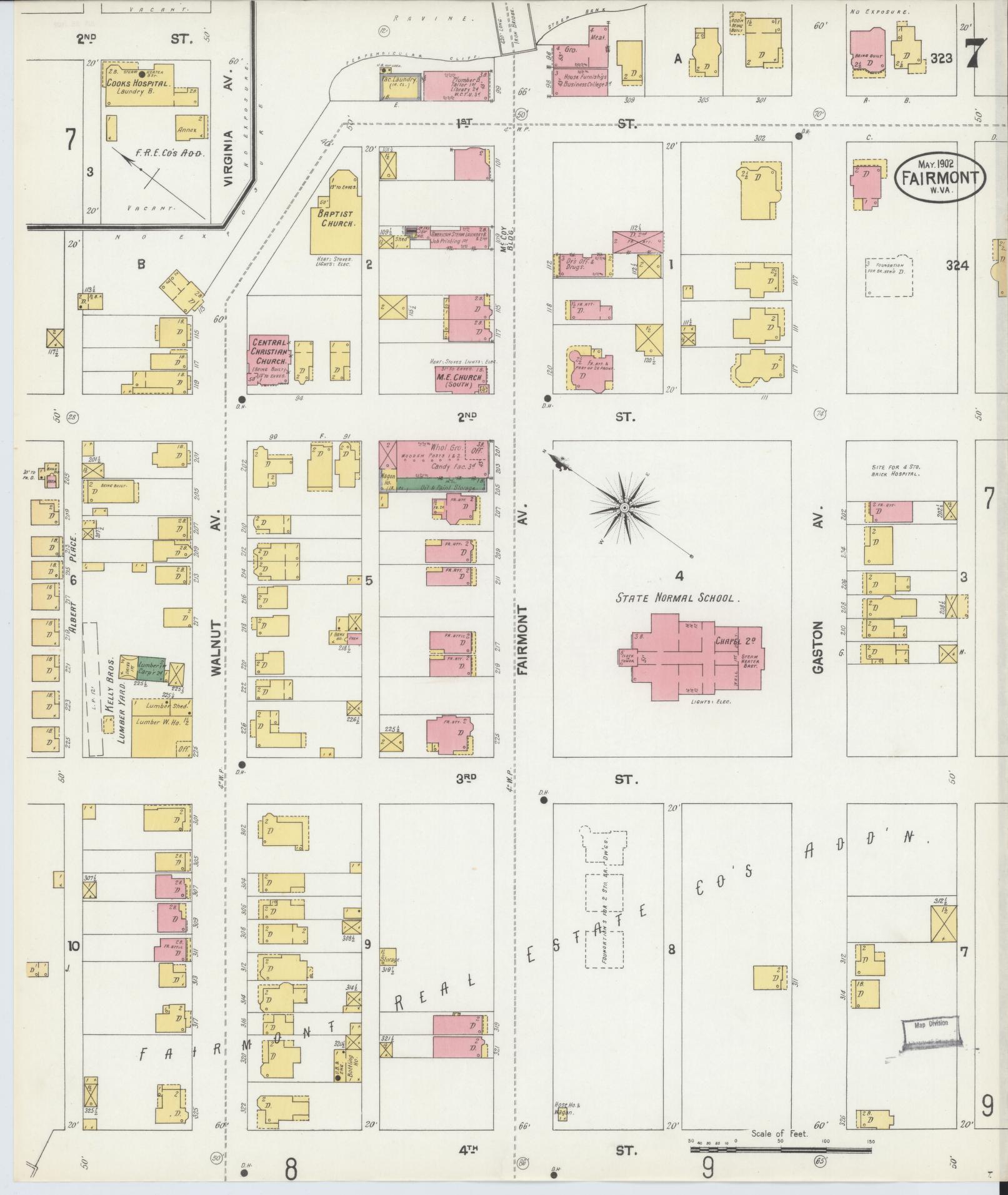 Sanborn Fire Insurance Map from Fairmont, Marion County, West Virginia (1902), Sheet #0007 - Complete Map Set gallery image, historic Sanborn map, vintage wall art, West Virginia West Virginia