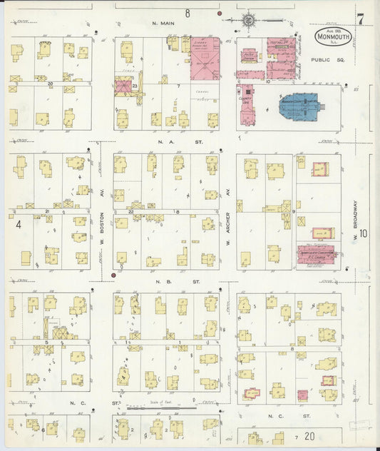 Sanborn Fire Insurance Map from Monmouth, Warren County, Illinois (1913), Sheet #0007 - Historic Sanborn Fire Insurance Map Print, vintage old map wall art, antique decor, genealogy gift, Illinois Illinois map