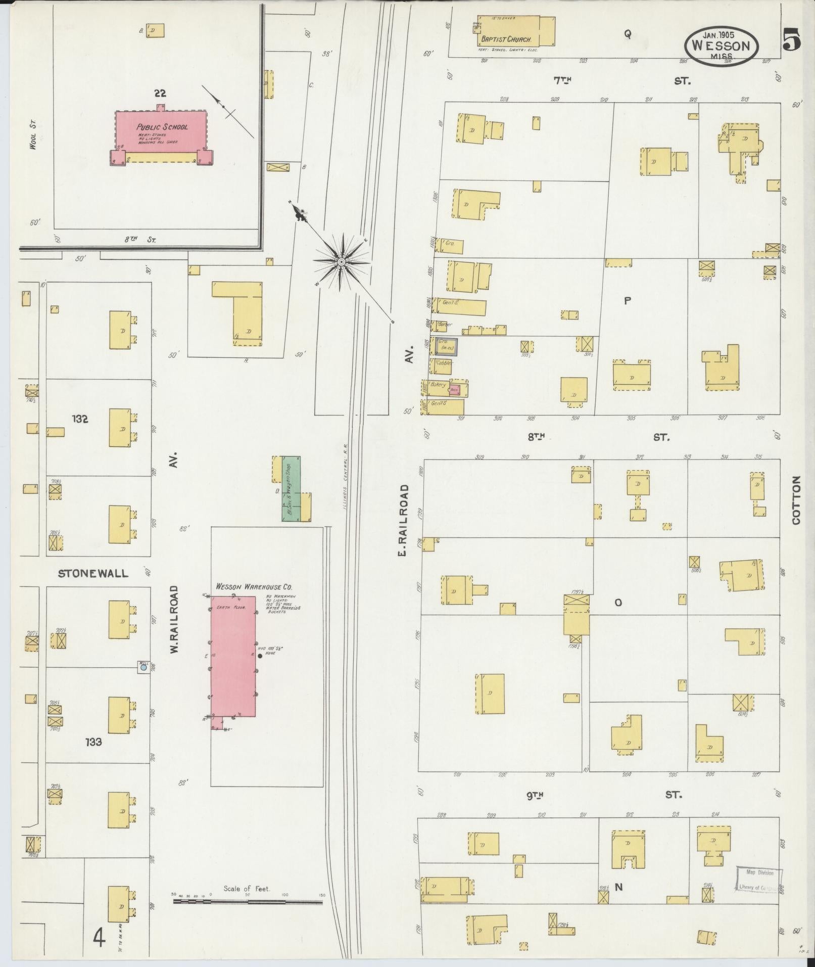 Sanborn Fire Insurance Map from Wesson, Copiah County, Mississippi (1905), Sheet #0005 - Complete Map Set gallery image, historic Sanborn map, vintage wall art, Mississippi Mississippi