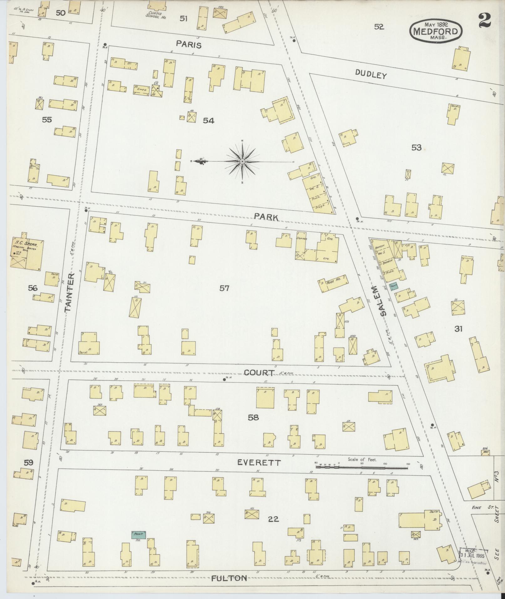 Sanborn Fire Insurance Map from Medford, Middlesex County, Massachusetts (1892), Sheet #0002 - Complete Map Set gallery image, historic Sanborn map, vintage wall art, Massachusetts Massachusetts