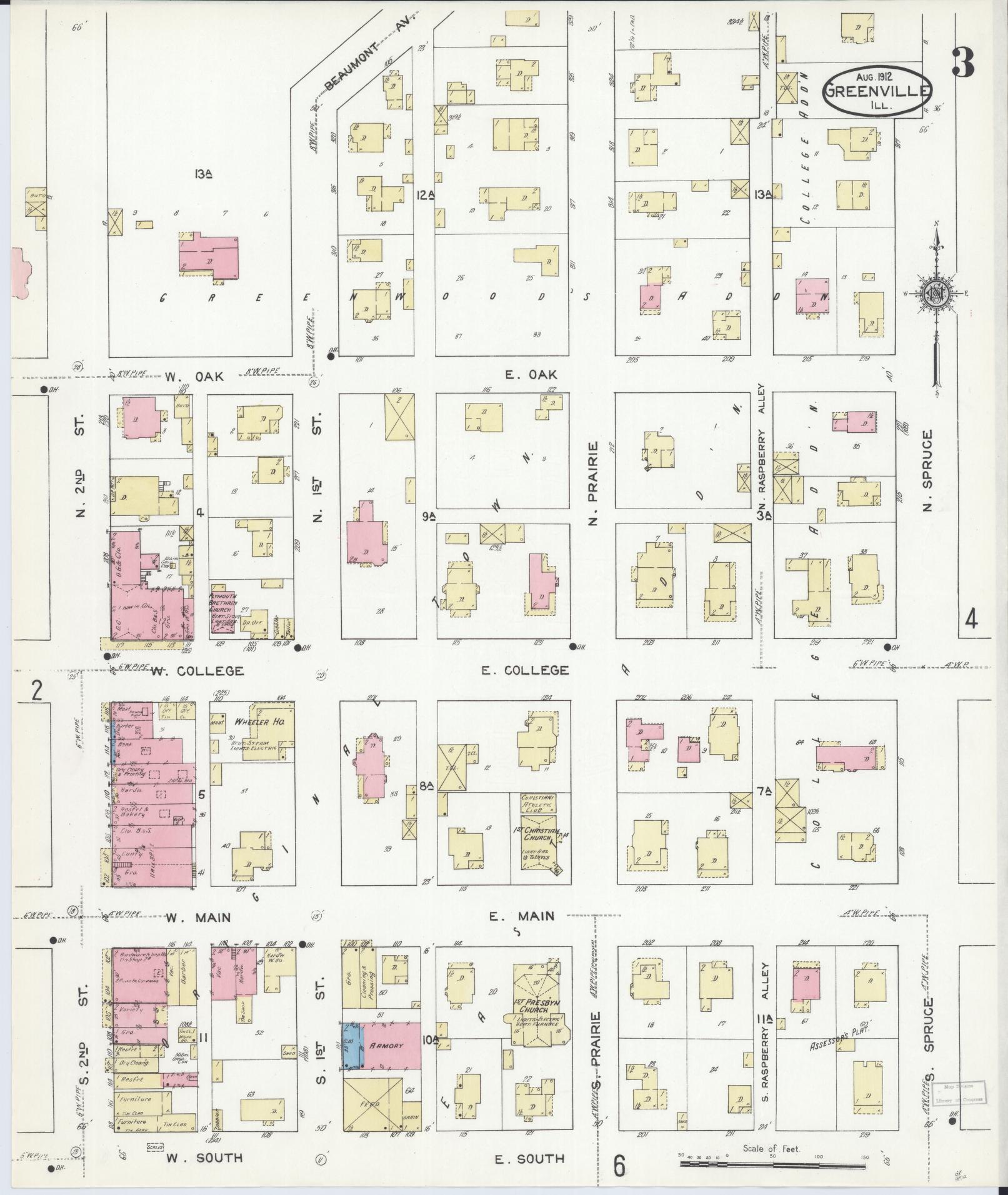 Sanborn Fire Insurance Map from Greenville, Bond County, Illinois (1912), Sheet #0003 - Historic Sanborn Fire Insurance Map Print, vintage old map wall art, antique decor, genealogy gift, Illinois Illinois map