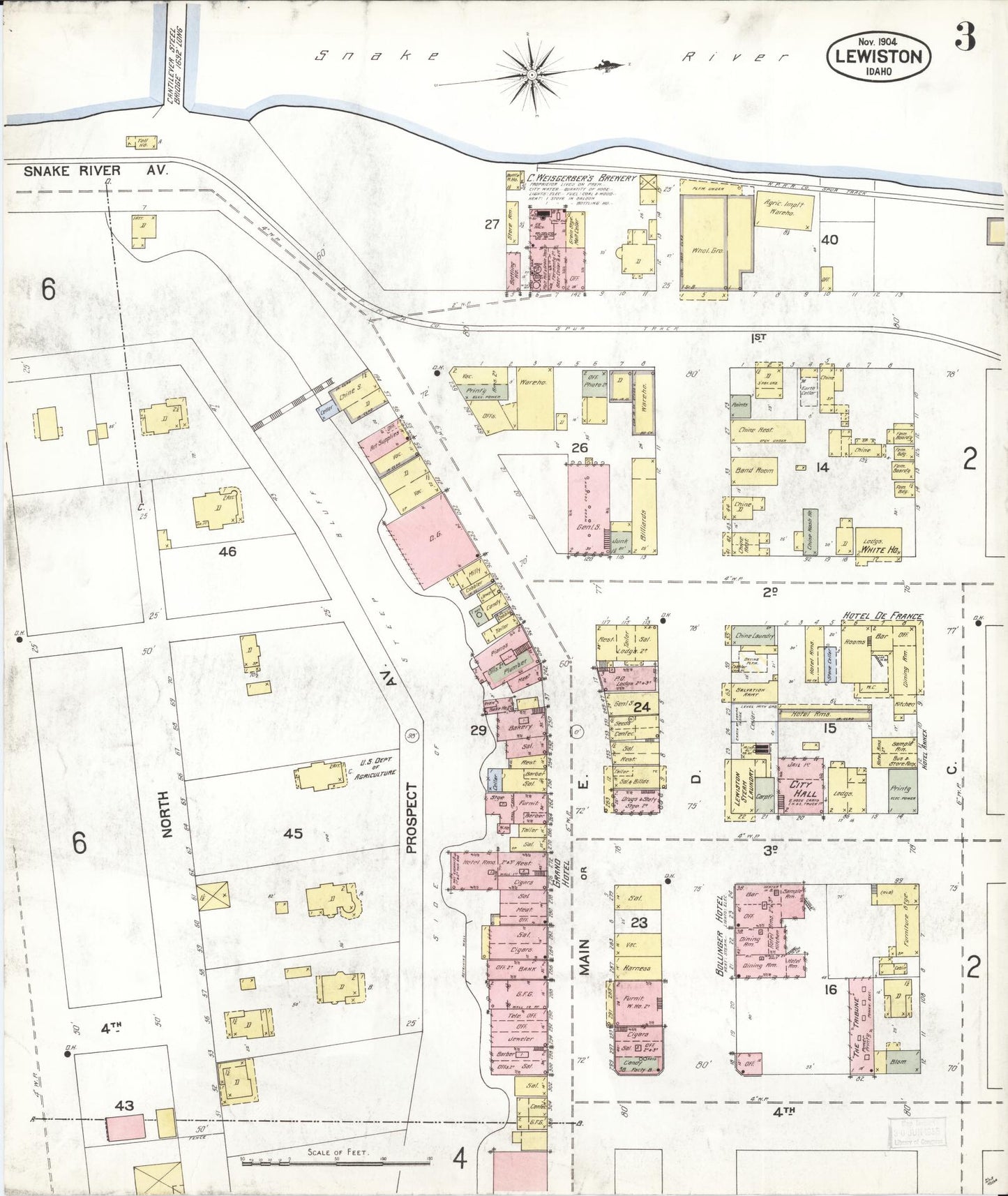Sanborn Fire Insurance Map from Lewiston, Nez Perce County, Idaho (1904), Sheet #0003 - Complete Map Set gallery image, historic Sanborn map, vintage wall art, Idaho Idaho