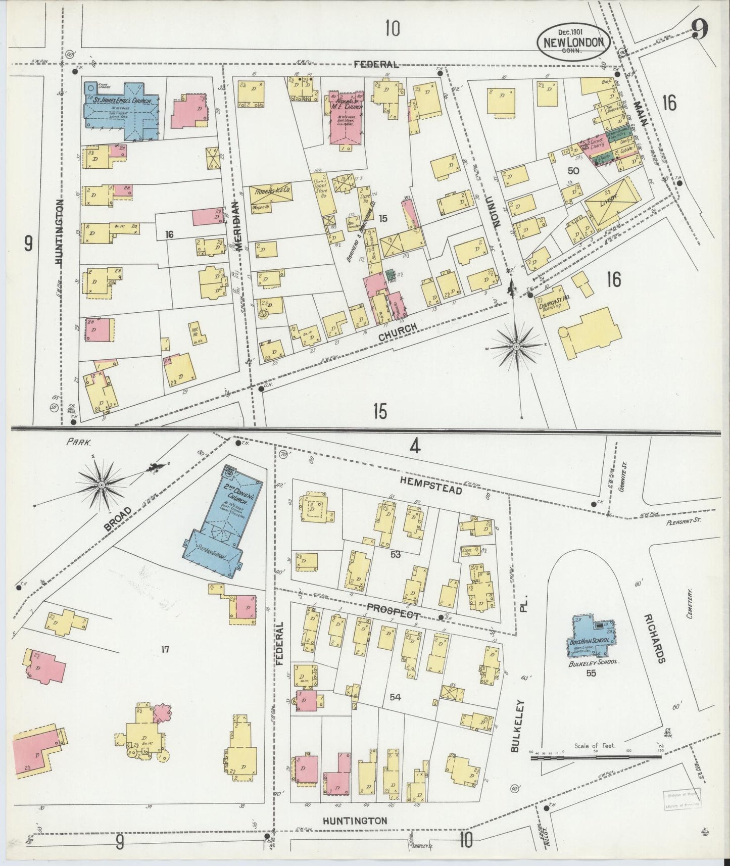Sanborn Fire Insurance Map from New London, New London County, Connecticut (1901), Sheet #0009 - Complete Map Set gallery image, historic Sanborn map, vintage wall art, Connecticut Connecticut