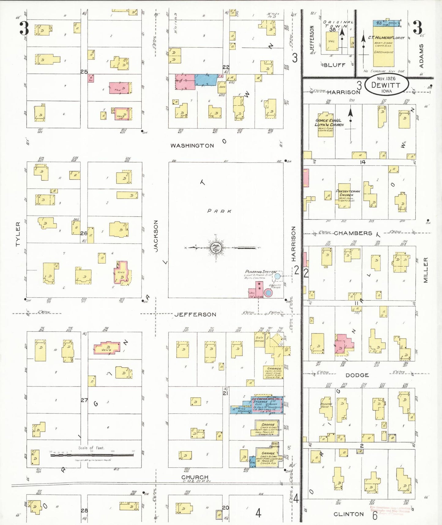 Sanborn Fire Insurance Map from De Witt, Clinton County, Iowa (1926), Sheet #0003 - Historic Sanborn Fire Insurance Map Print, vintage old map wall art