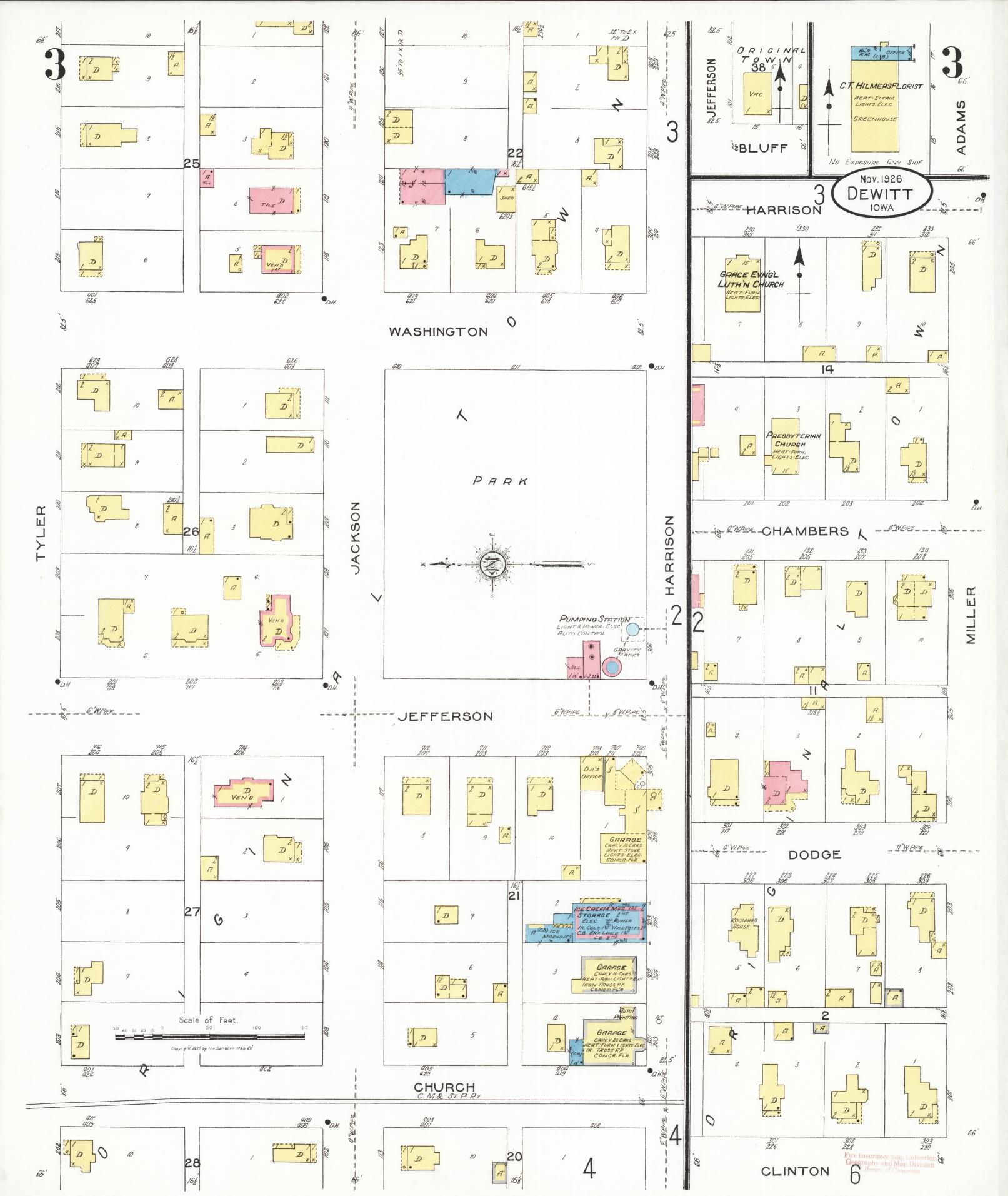 Sanborn Fire Insurance Map from De Witt, Clinton County, Iowa (1926), Sheet #0003 - Historic Sanborn Fire Insurance Map Print, vintage old map wall art