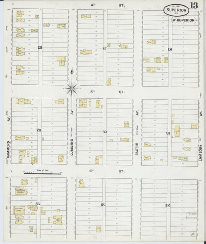 Sanborn Fire Insurance Map from Superior, Douglas County, Wisconsin (1889), Sheet #0013 - Historic Sanborn Fire Insurance Map Print, vintage old map wall art, antique decor, genealogy gift, Wisconsin Wisconsin map