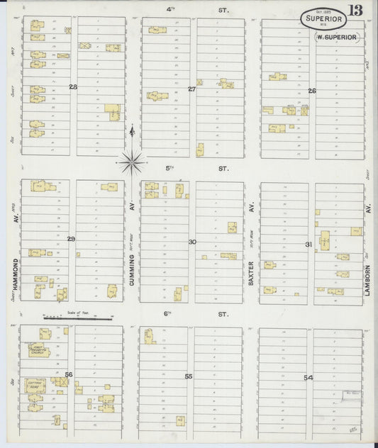 Sanborn Fire Insurance Map from Superior, Douglas County, Wisconsin (1889), Sheet #0013 - Historic Sanborn Fire Insurance Map Print, vintage old map wall art, antique decor, genealogy gift, Wisconsin Wisconsin map