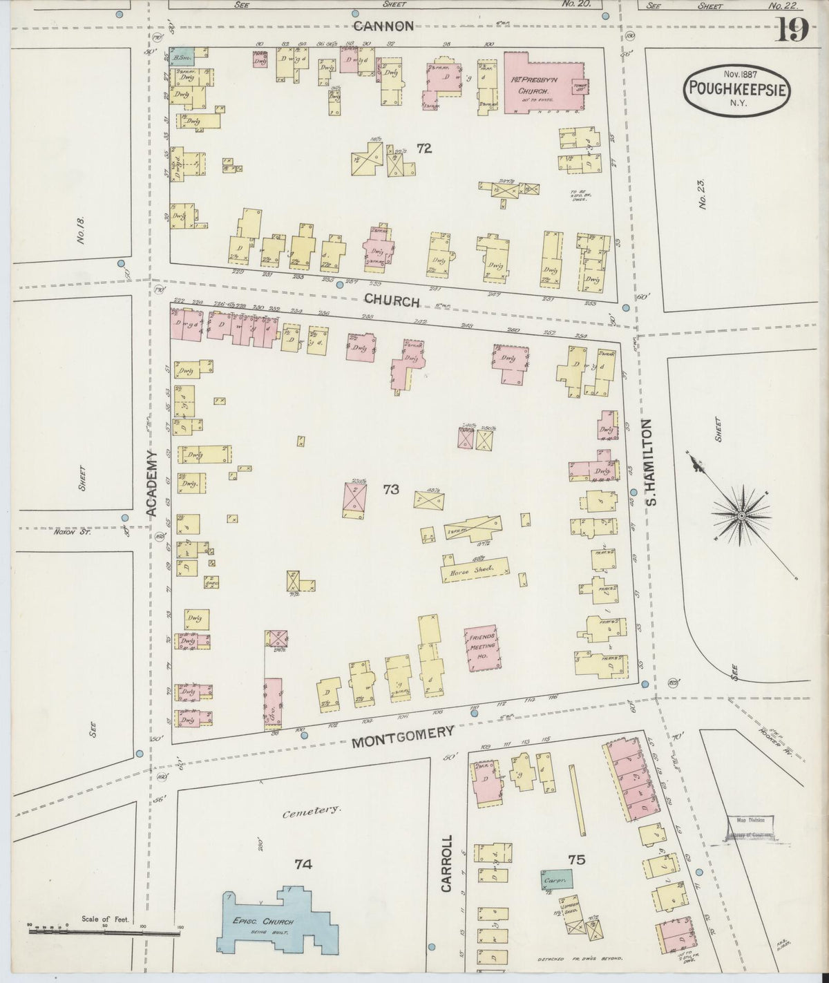 Sanborn Fire Insurance Map from Poughkeepsie, Dutchess County, New York (1887), Sheet #0019 - Complete Map Set gallery image, historic Sanborn map, vintage wall art, New York New York