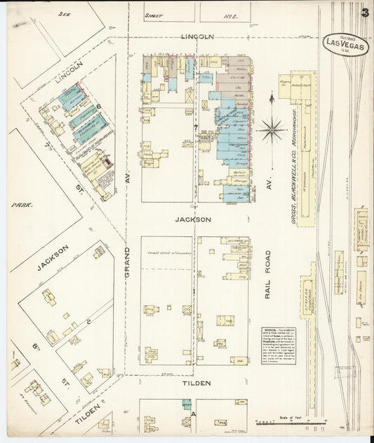 Sanborn Fire Insurance Map from Las Vegas, San Miguel County, New Mexico (1883), Sheet #0003 - Historic Sanborn Fire Insurance Map Print, vintage old map wall art, antique decor, genealogy gift, New Mexico New Mexico map