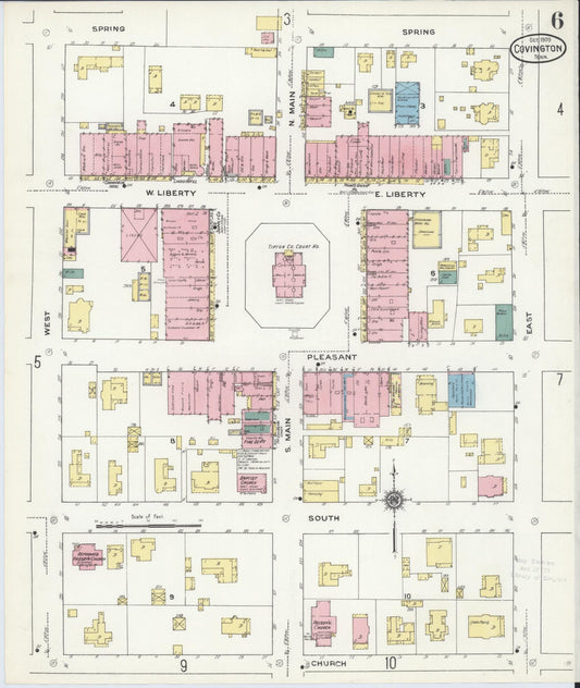 Sanborn Fire Insurance Map from Covington, Tipton County, Tennessee (1909), Sheet #0006 - Historic Sanborn Fire Insurance Map Print, vintage old map wall art, antique decor, genealogy gift, Tennessee Tennessee map