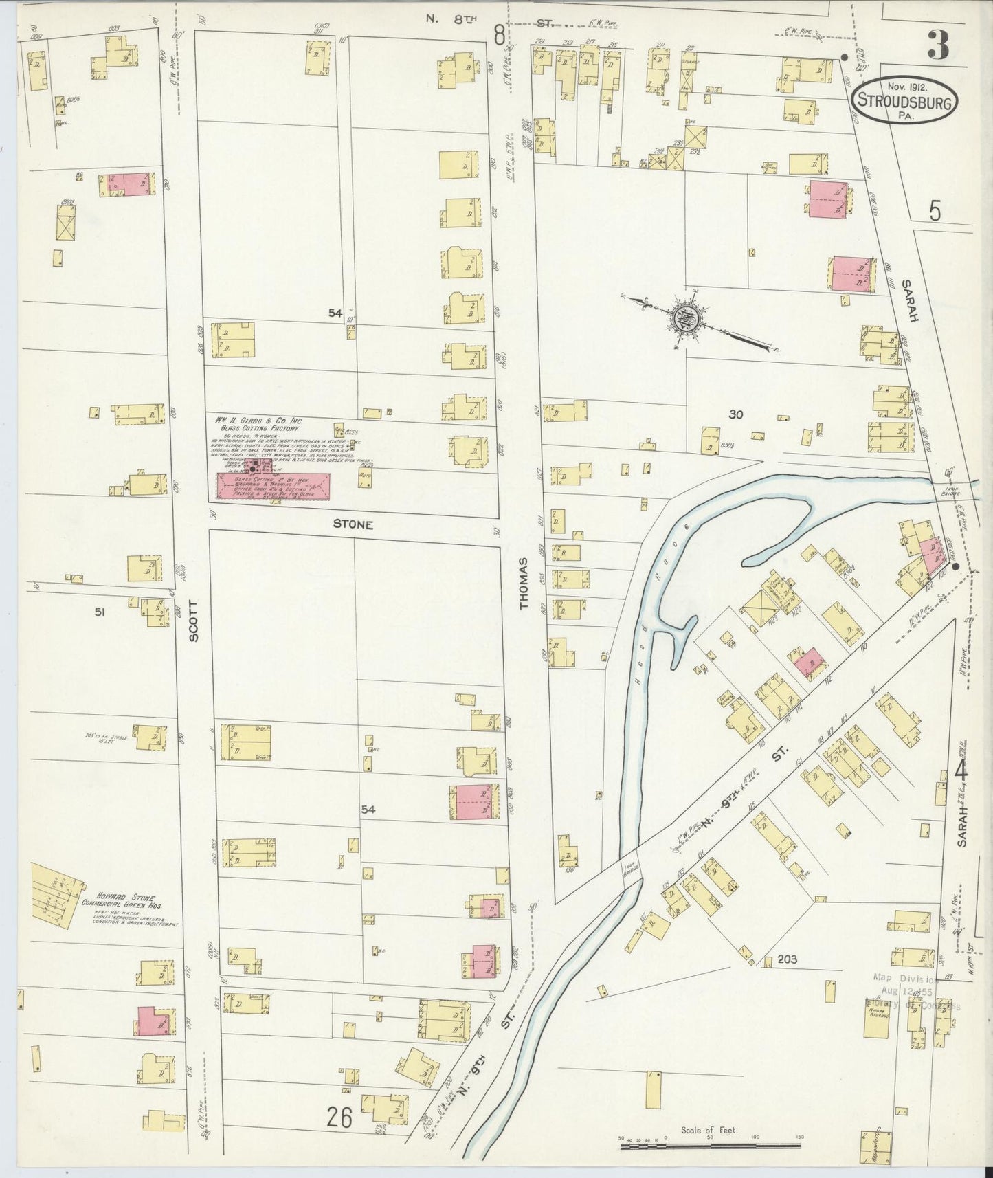 Sanborn Fire Insurance Map from Stroudsburg, Monroe County, Pennsylvania (1912), Sheet #0003 - Historic Sanborn Fire Insurance Map Print, vintage old map wall art, antique decor, genealogy gift, Pennsylvania Pennsylvania map