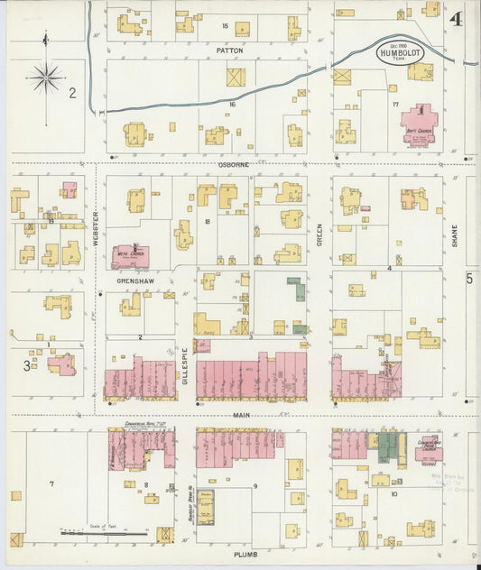 Sanborn Fire Insurance Map from Humboldt, Gibson County, Tennessee (1900), Sheet #0004 - Historic Sanborn Fire Insurance Map Print, vintage old map wall art, antique decor, genealogy gift, Tennessee Tennessee map