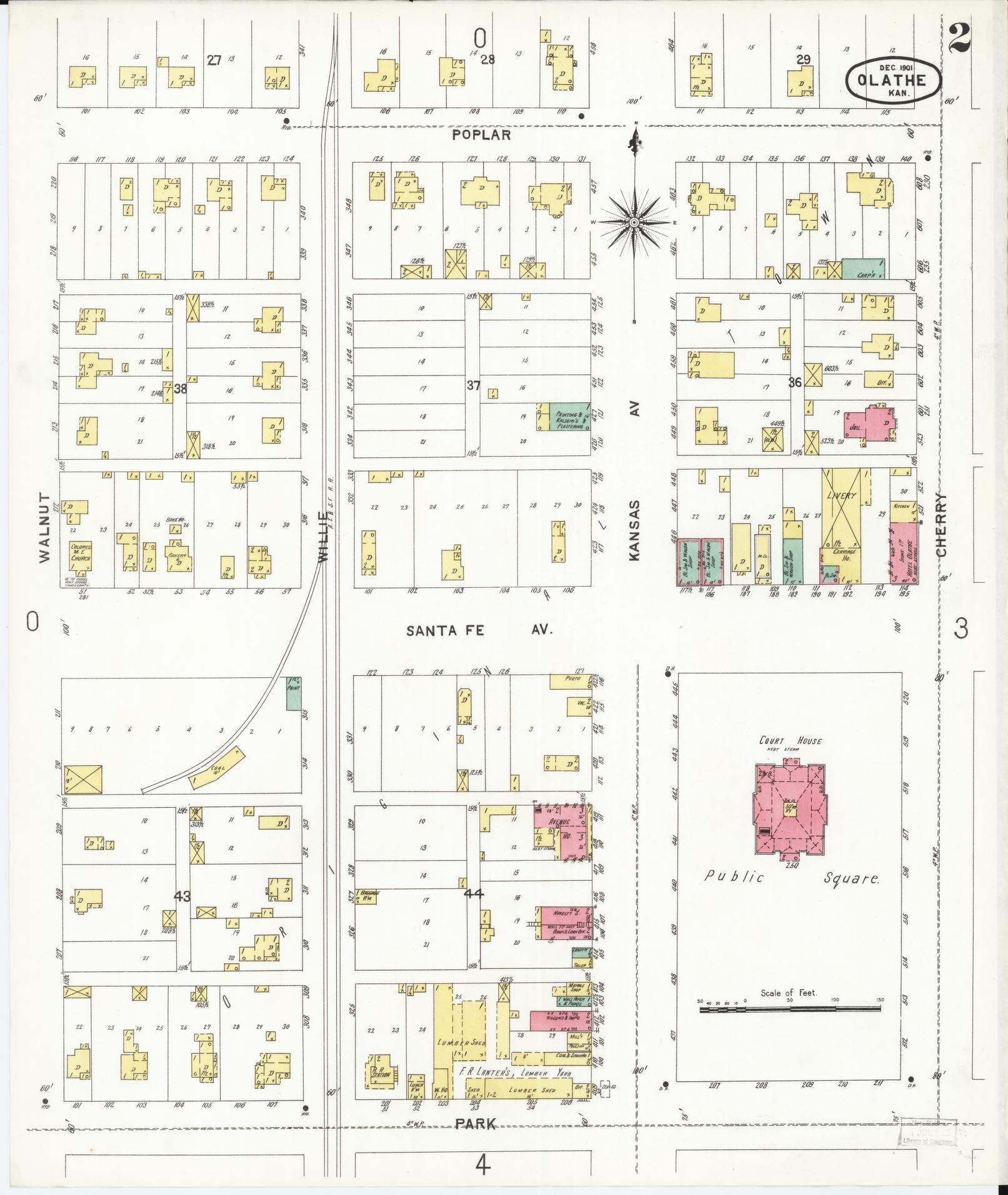 Sanborn Fire Insurance Map from Olathe, Johnson County, Kansas (1901), Sheet #0002 - Historic Sanborn Fire Insurance Map Print, vintage old map wall art, antique decor, genealogy gift, Kansas Kansas map