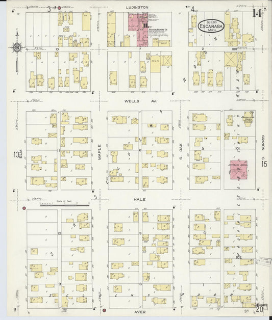 Sanborn Fire Insurance Map from Escanaba, Delta County, Michigan (1913), Sheet #0014 - Historic Sanborn Fire Insurance Map Print, vintage old map wall art, antique decor, genealogy gift, Michigan Michigan map