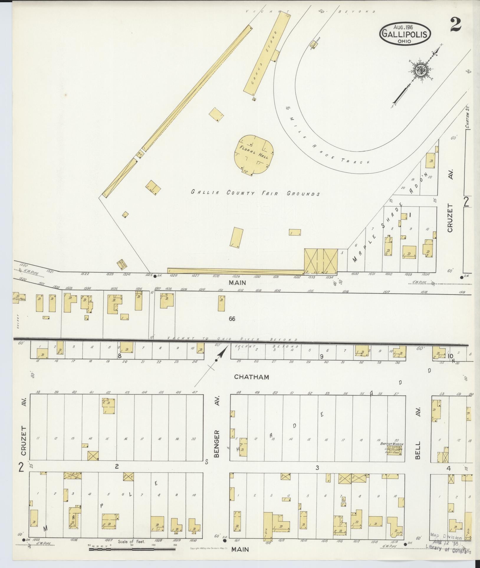 Sanborn Fire Insurance Map from Gallipolis, Gallia County, Ohio (1916), Sheet #0002 - Complete Map Set gallery image, historic Sanborn map, vintage wall art, Ohio Ohio