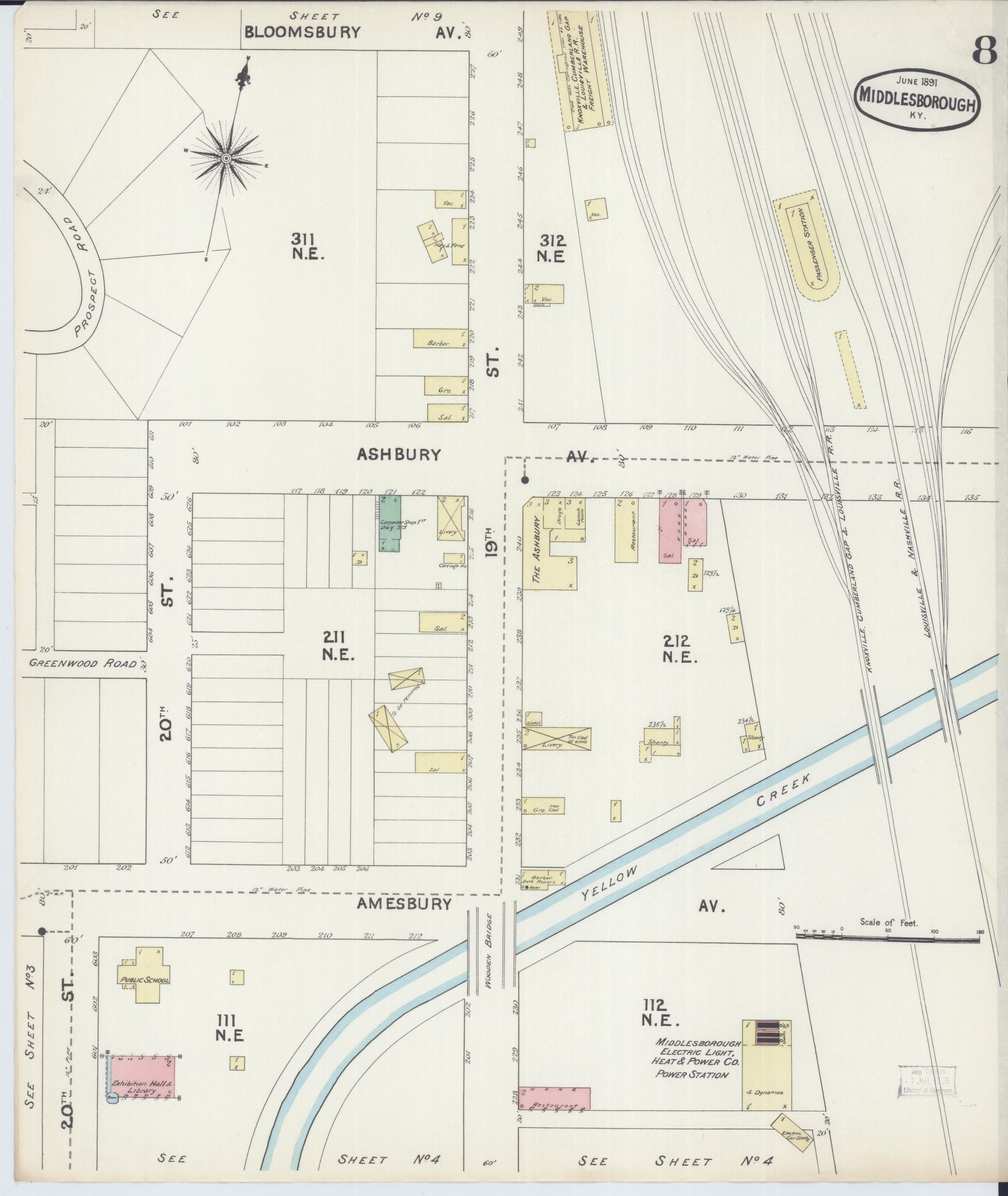 Sanborn Fire Insurance Map from Middlesboro, Bell County, Kentucky (1891), Sheet #0008 - Complete Map Set gallery image, historic Sanborn map, vintage wall art, Kentucky Kentucky