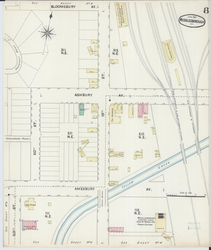 Sanborn Fire Insurance Map from Middlesboro, Bell County, Kentucky (1891), Sheet #0008 - Complete Map Set gallery image, historic Sanborn map, vintage wall art, Kentucky Kentucky