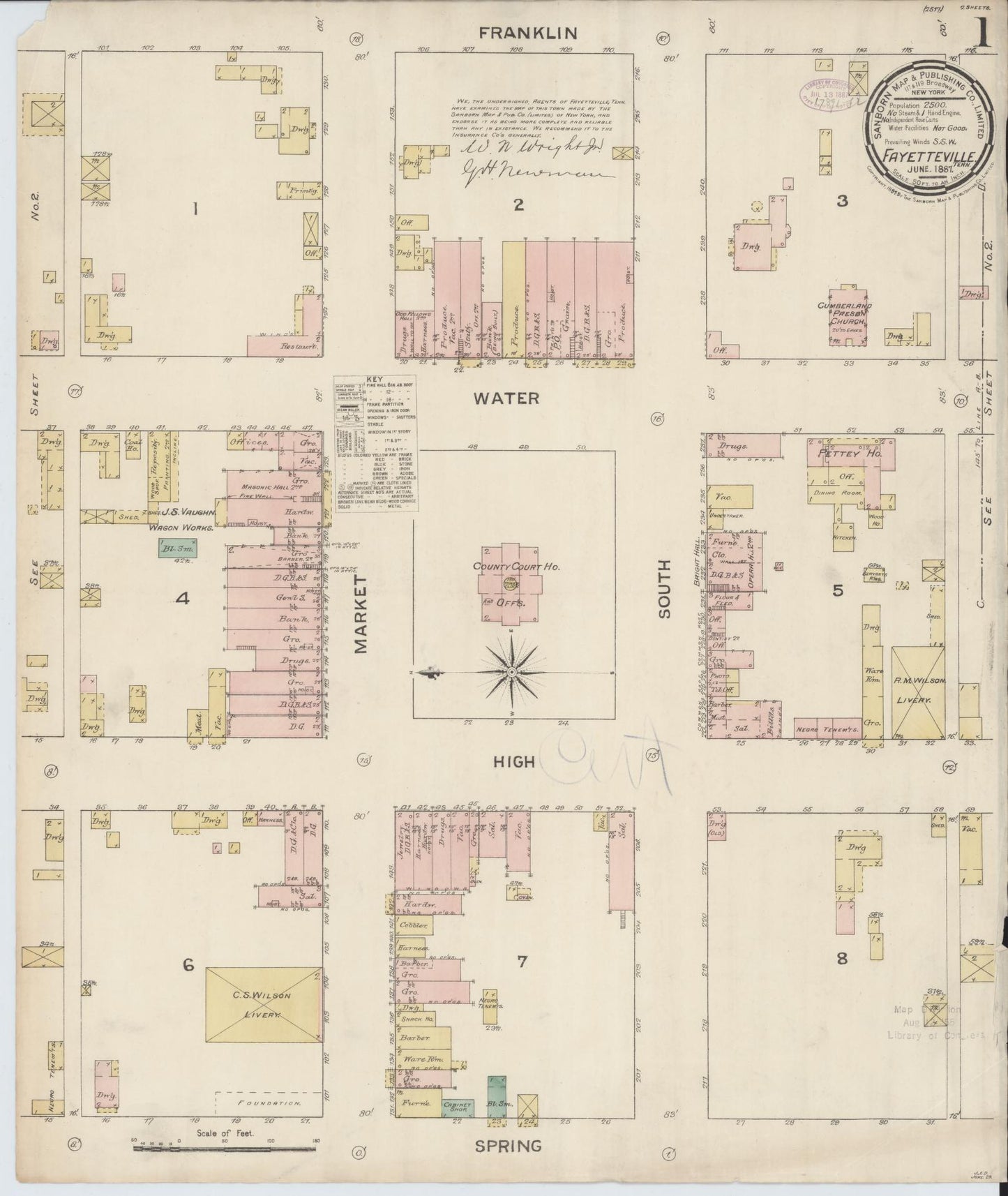 Sanborn Fire Insurance Map from Fayetteville, Lincoln County, Tennessee. (1887) – Historic Sanborn Fire Insurance Map Print