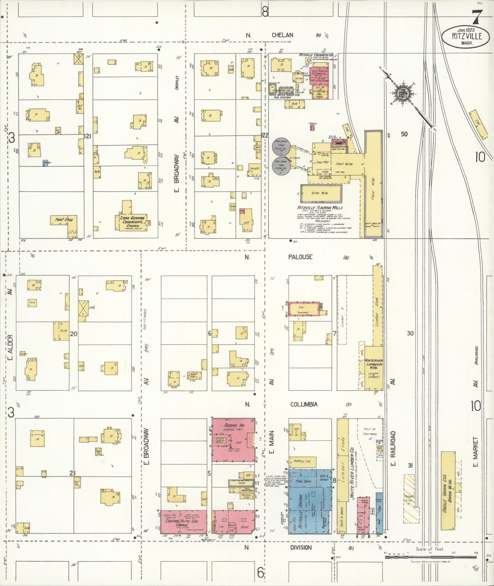 Sanborn Fire Insurance Map from Ritzville, Adams County, Washington (1922), Sheet #0007 - Complete Map Set gallery image, historic Sanborn map, vintage wall art, Washington Washington