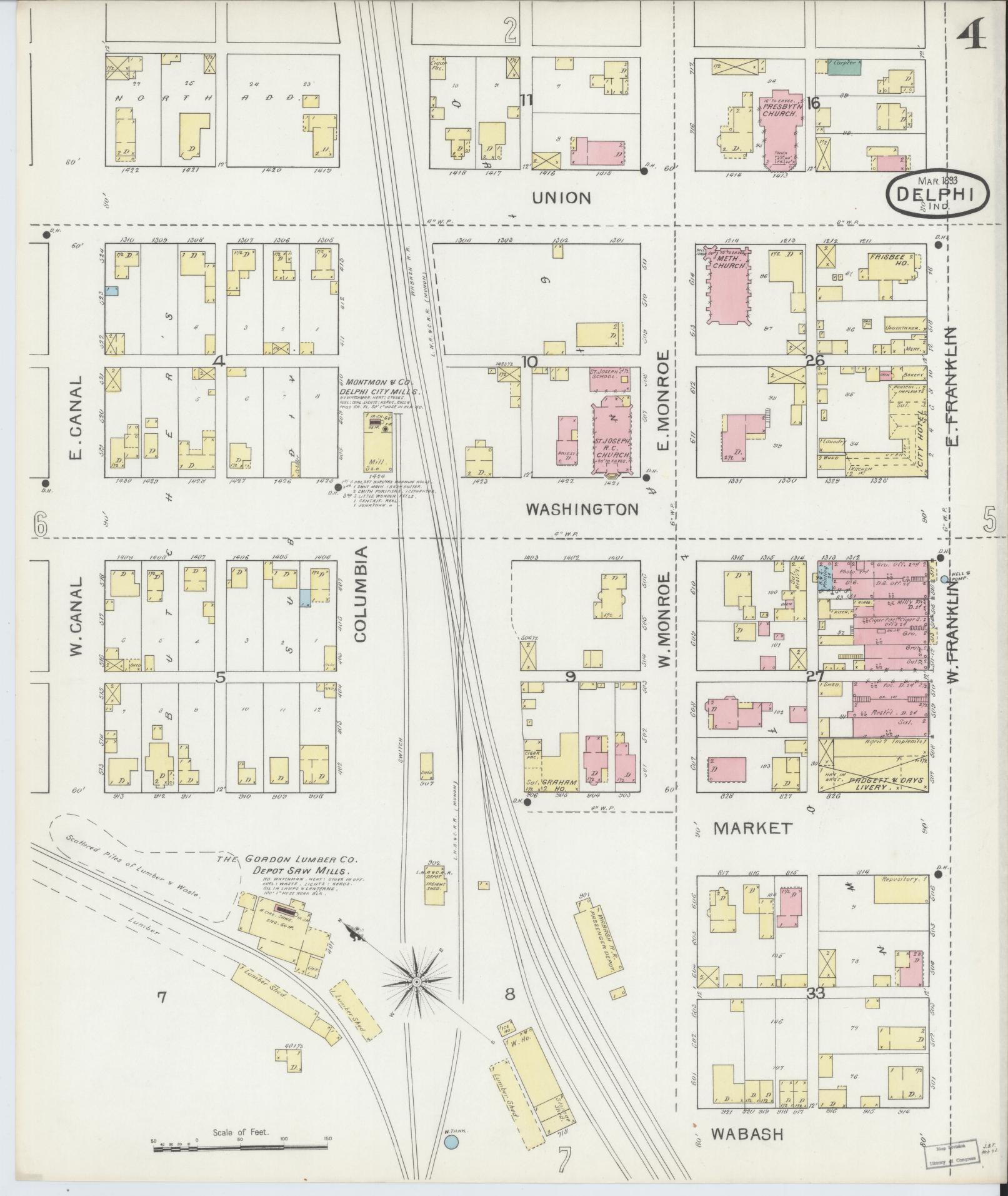 Sanborn Fire Insurance Map from Delphi, Carroll County, Indiana (1893), Sheet #0004 - Complete Map Set gallery image, historic Sanborn map, vintage wall art, Indiana Indiana