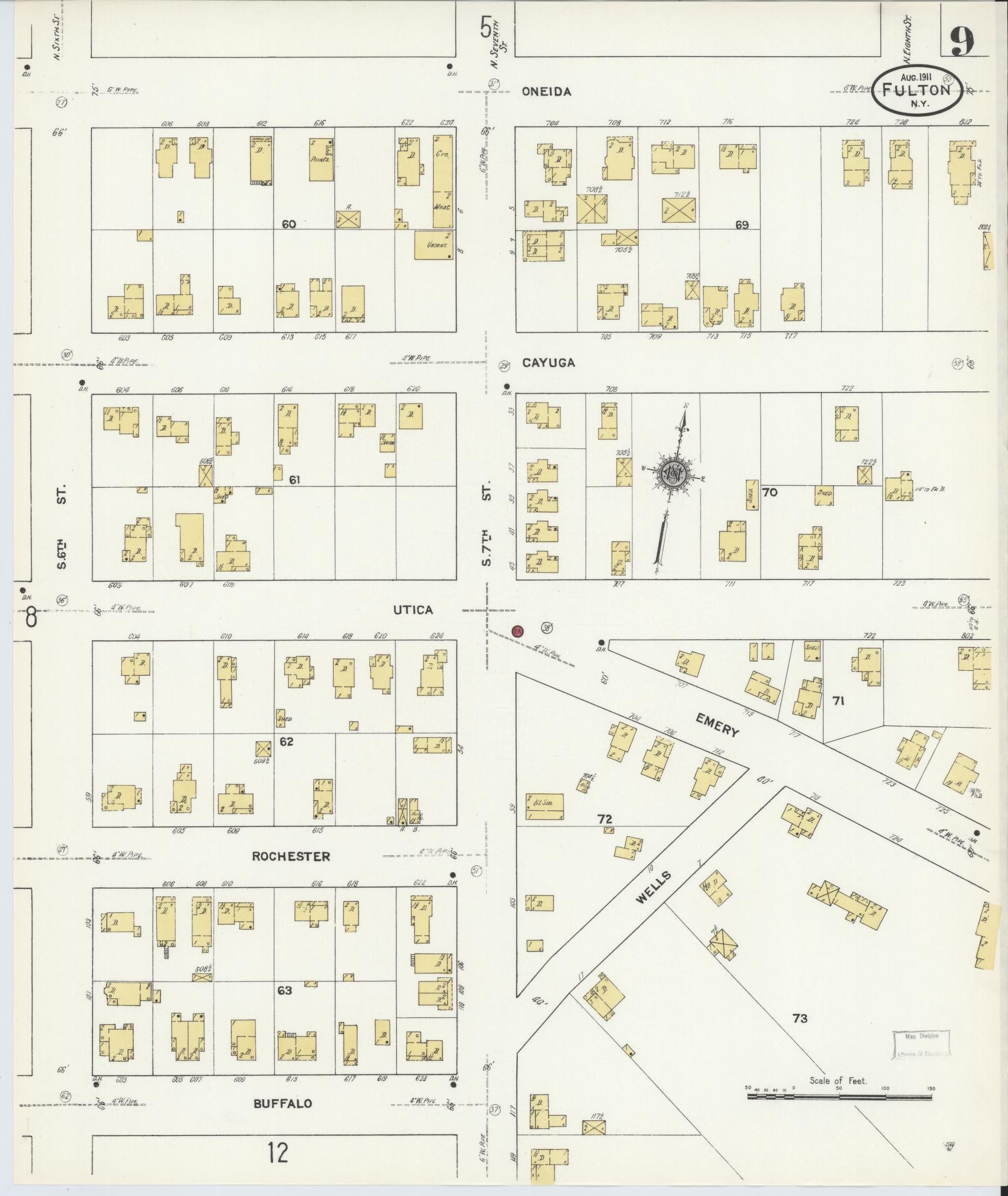 Sanborn Fire Insurance Map from Fulton, Oswego County, New York (1911), Sheet #0009 - Complete Map Set gallery image, historic Sanborn map, vintage wall art, New York New York
