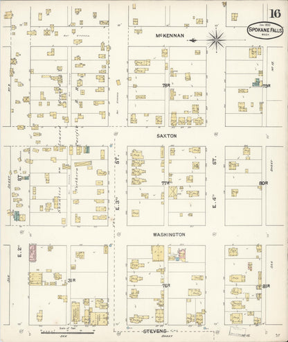 Sanborn Fire Insurance Map from Spokane, Spokane County, Washington (1890), Sheet #0016 - Complete Map Set gallery image, historic Sanborn map, vintage wall art, Washington Washington