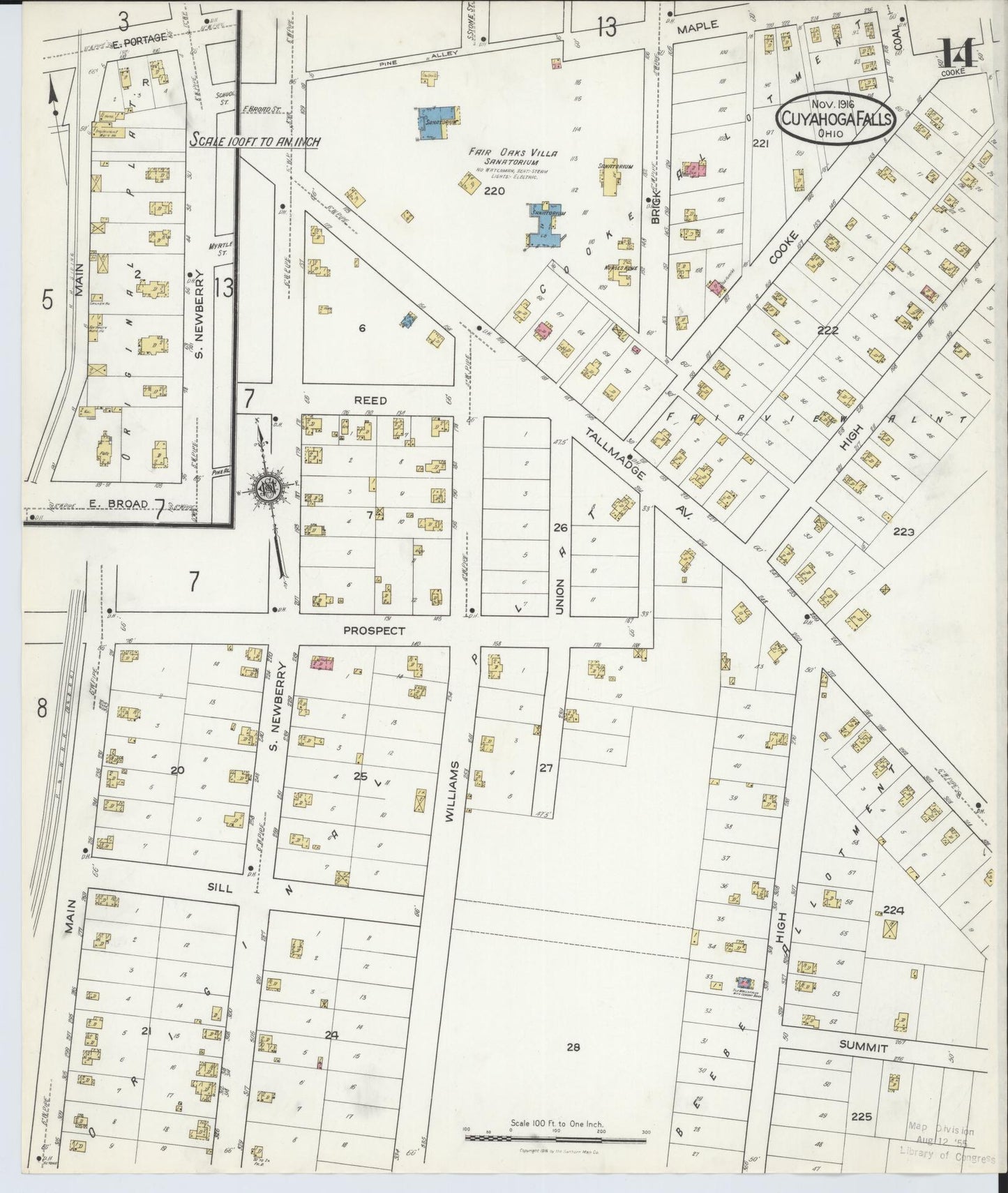 Sanborn Fire Insurance Map from Cuyahoga Falls, Summit County, Ohio (1916), Sheet #0014 - Historic Sanborn Fire Insurance Map Print, vintage old map wall art, antique decor, genealogy gift, Ohio Ohio map